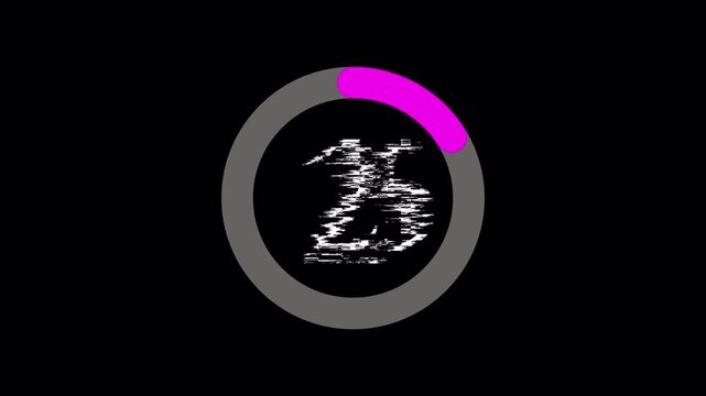 30 Second Countdown Glitch a circular progress bar with a magenta segment, set on a black background. Perfect for countdowns, timers, or digital motion graphics.