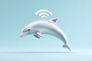 Fototapeta premium Intelligent dolphin with Wi-Fi signal symbolizing connectivity and advanced communication in a clean, modern setting