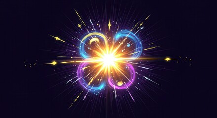 Fototapeta premium Vibrant, radiant explosion of multicolored light bursts against a dark backdrop, showcasing a dynamic, energetic design.