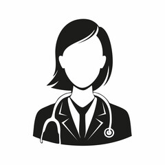 Female doctor silhouette. This image shows a black silhouette of a woman physician, symbolizing professionalism, expertise, and dedication in medical care. Vector clipart illustration design.