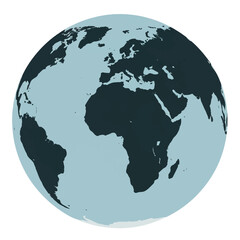 A clean and minimalist 2D flat vector illustration of a global map, centered on Europe and Africa, featuring solid colors and crisp lines, isolated on a bright white background.