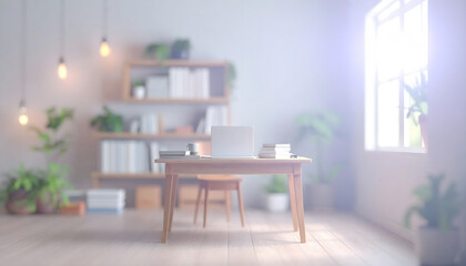 Fototapeta premium Cozy desk plants lighting warm illustration creates inviting mood for productivity