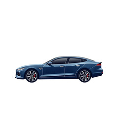 Obraz premium Sleek dark blue sedan car profile view isolated on transparent background for automotive design