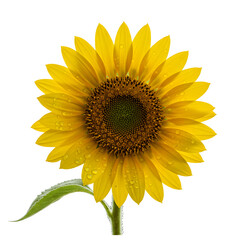 Obraz premium Sunflower with Dewdrops PNG – Realistic Floral Illustration – Isolated on Transparent Background PNG for Botanical & Nature Design