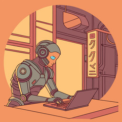vector illustration of man working on computer