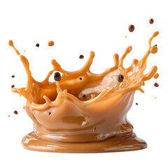 Dynamic coffee splash with coffee beans.