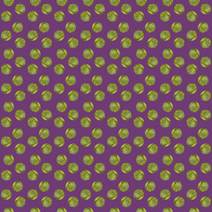 Watercolor textured green polka dot pattern, seamless texture on violet background. Print for home textile, wrapping paper, cosmetic packing, scrapbook, women and children wear.