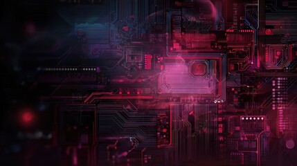 Fototapeta premium Neon-Lit Cyberpunk-Style Tech Background: Blending Holographic Interfaces, Biomechanical Elements, and Dystopian Cityscapes with Quantum Tech, Neural Implants, and Rain-Soaked Neon Grids for Futuristi