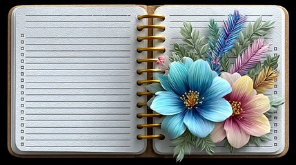 Realistic image of a bullet journal layout with glitter pen elements like dashed borders, floral dividers, and tiny whimsical arrows in pastel shimmer colors.