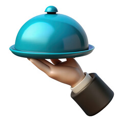 Fototapeta premium 3d turquoise serving cloche with hand isolated on transparent background