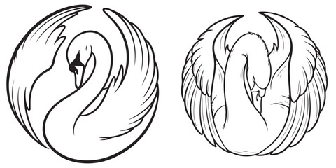 Graceful Swan Circular Line Art Designs