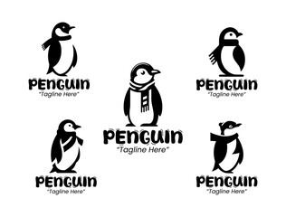 Obraz premium 5 Penguin with Scarf Logo Set Cute Winter Branding Collection