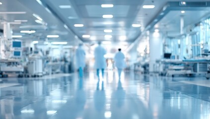 Blurred hospital hallway with medical staff