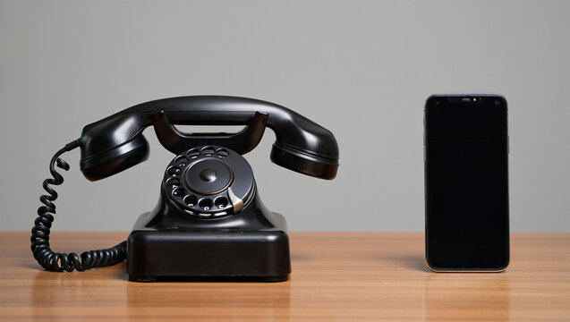 Vintage Rotary Phone and Modern Smartphone: Communication Evolution, Technology Contrast, Nostalgia
