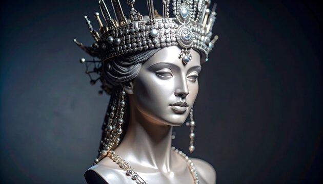 Elegant Mannequin Bust with Intricate Crown and Jewelry