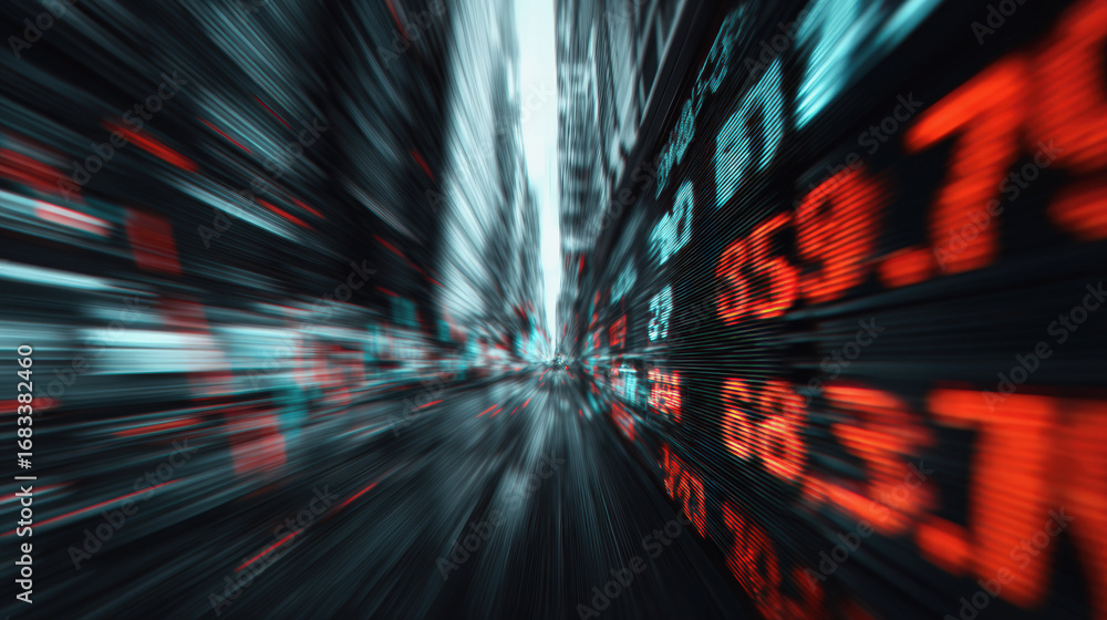 Poster dynamic speed lines create abstract representation of financial trade route, showcasing numbers and 