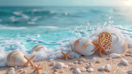Seashells with White Sea Foam Waves