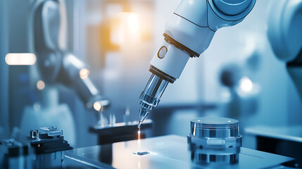 Precision Robotic Arm Performing Microscopic Task in a High-Tech Laboratory