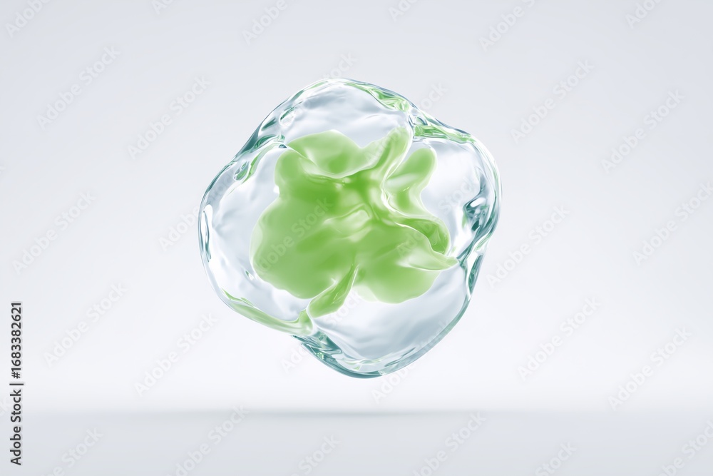 Poster green object is in a clear container
