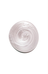 Glowing cosmetic white texture drop (lip gloss or mask or body lotion, shampoo) isolated on white background