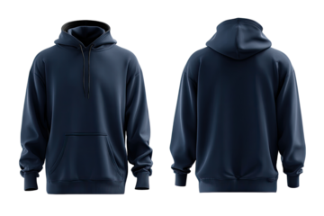Navy blue hoodie mockup, front and back views