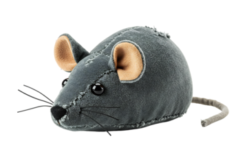 グレーの布製ネズミ　柔らかな質感　背景黒　クローズアップ