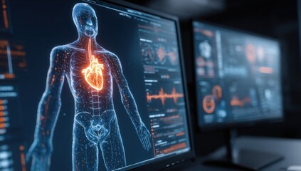 Medical technology displaying a 3D model of a human heart