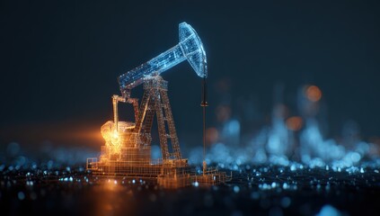 Digital oil rig, glowing, abstract