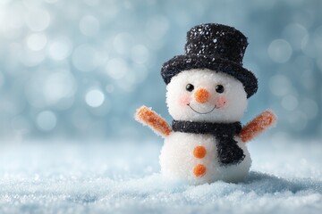 Obraz premium Cute Smiling Snowman with Scarf and Top Hat in Winter Wonderland