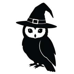 Black owl wearing witch hat bird