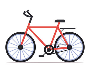 Fototapeta premium A red bike. Vehicle for transportation or delivery. Bicycle on a white background. Eco friendly urban mobility concept. Vector Not AI generated