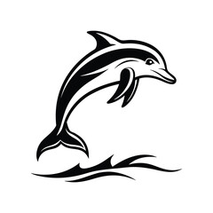 Obraz premium Stylized black and white dolphin jumping out of water isolated on white background