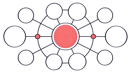 Diagram of a central hub with interconnected nodes and radial connections, illustrating data flow.