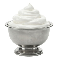 ふわふわホイップクリームの輝き　上品な金属ボウルに盛られた様子