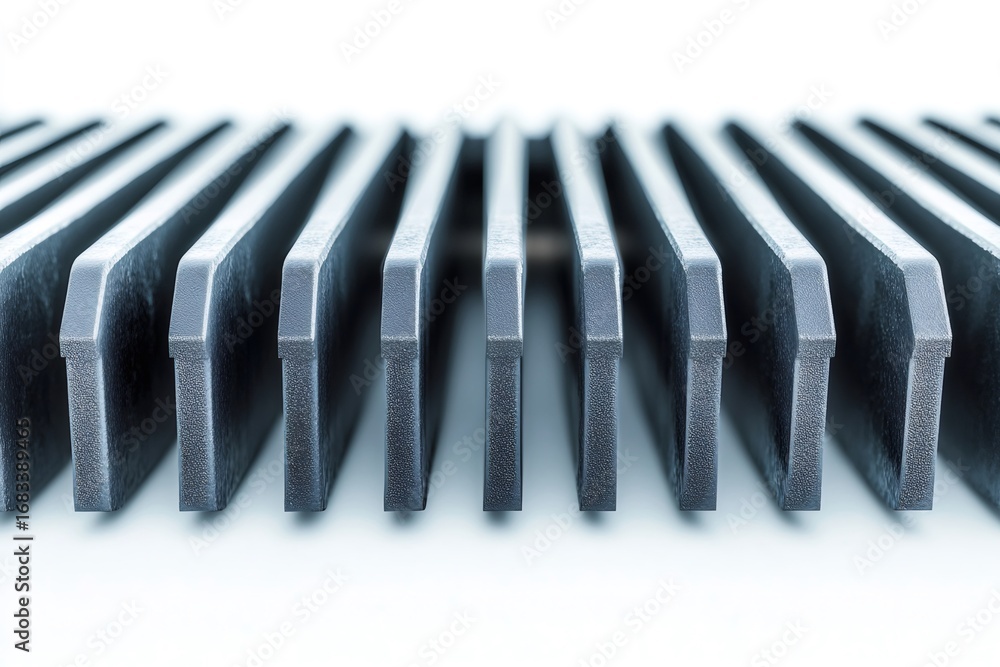 Aufkleber close up of radiator fins showing their texture and creating a regular pattern, with a white backgro