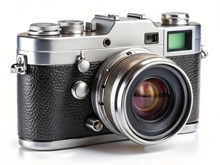 Vintage Silver Rangefinder Camera with Leather Body and Large Lens Vintage Camera