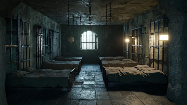 AI generator images of Solitary Confinement in a Prison Cell, Original illustration of a modern prison cell