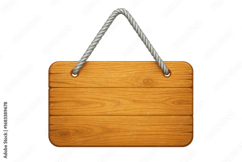 Poster empty wooden sign hanging with rope on transparent background, perfect for adding your own text or d