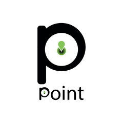 Sleek black letter P logo with a vibrant green map pin icon, representing a precise location, digital point, or navigation service brand identity