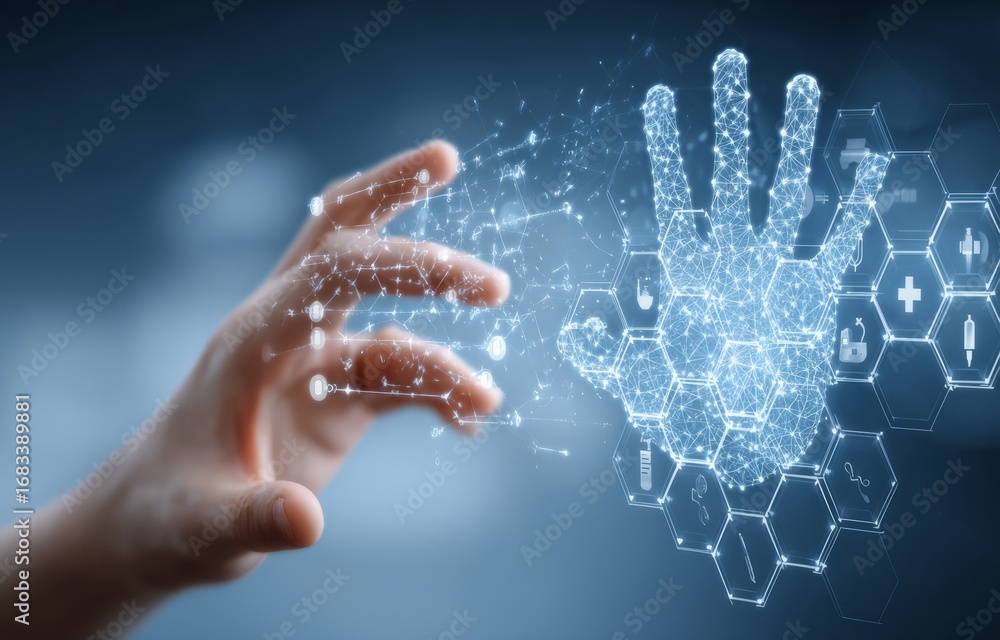 Poster concept of technology and the idea of reaching out to interact with it. star concept.