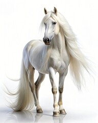 Obraz premium Majestic White Horse with Long Flowing Mane and Tail Studio Shot Stallion
