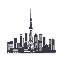 Fototapeta premium Toronto and Shanghai skylines and silhouettes of other cities showcase urban architecture at night