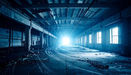 Fototapeta premium Exploring an Abandoned Industrial Building Interior with Light Streaks