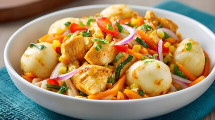 Colorful Chicken and Vegetable Stir-Fry Dish with Eggs