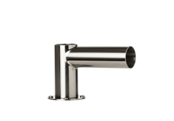 光沢輝く金属製エルボ継手　精密な造形美