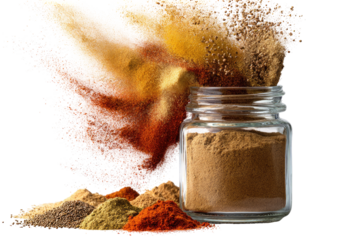 Colorful spice explosion with a clear glass jar