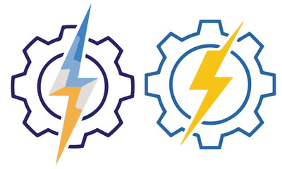 Two Gear and Lightning Bolt Symbols Representing Energy and Engineering