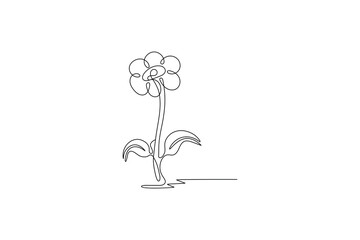 Grass and flowers continuous one line drawing minimalist outline vector illustration
