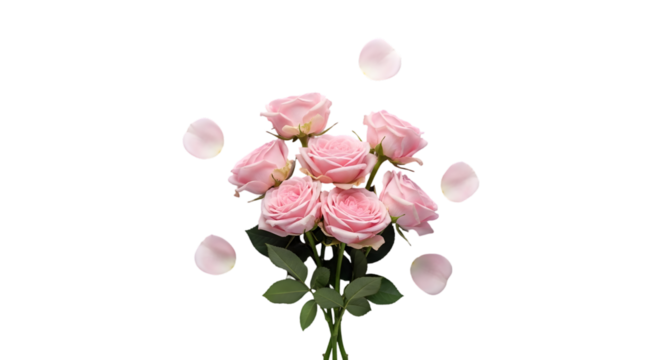 Pink rose bouquet with petals
