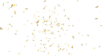 Falling isolated Gold Confetti. Glitter celebration PNG, Falling shiny gold confetti overlay on transparent background. 3d Rendering Transparent Confeti. Glossy golden festive tinsel. party, holiday, 